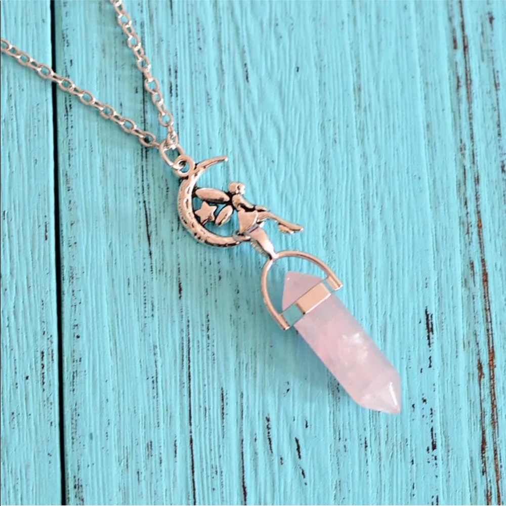 Rose Quartz Fairy Necklace Pendant Love Crystal :)